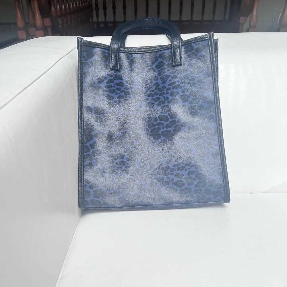 Neiman Marcus Animal blue and black print tote bag